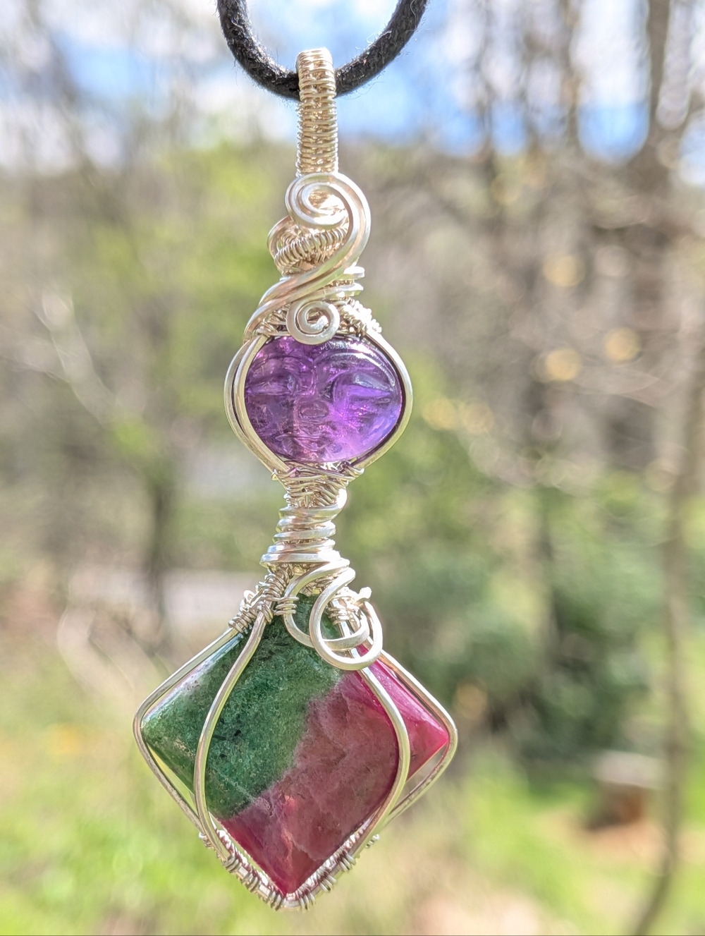 Rare-Sterling Silver-Artisan Pendant-Carved Amethyst-Designer Gemstones - Picture 8 of 16